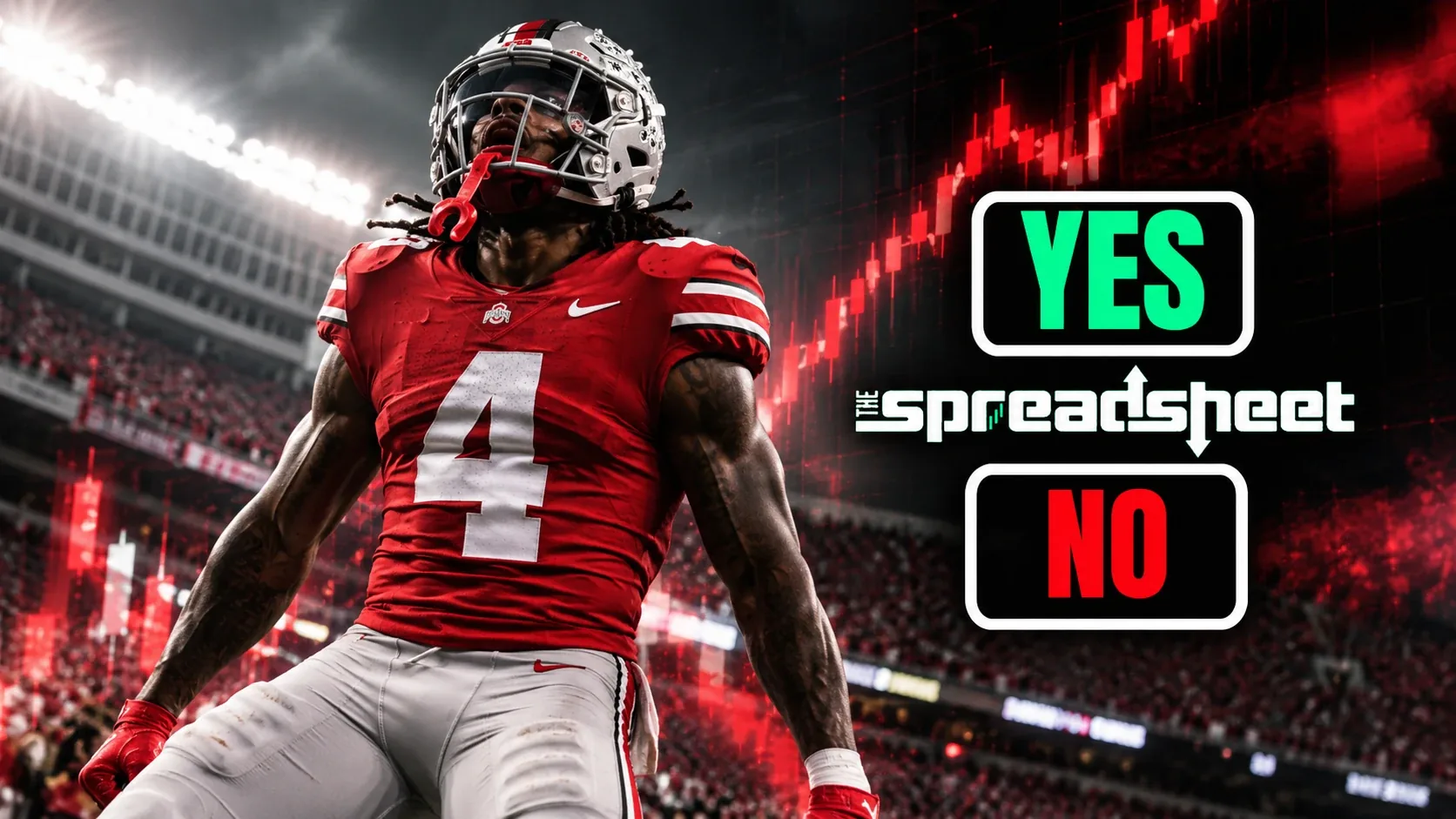 The Spread Sheet artwork featuring a football player and YES or NO prediction market graphics